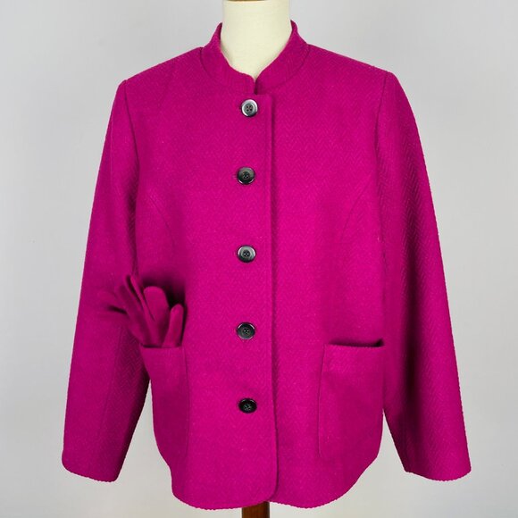 NWT Appleseeds Fushia Coat Sz 14 Gloves Mandarin Collar Chevron Career - Picture 1 of 8